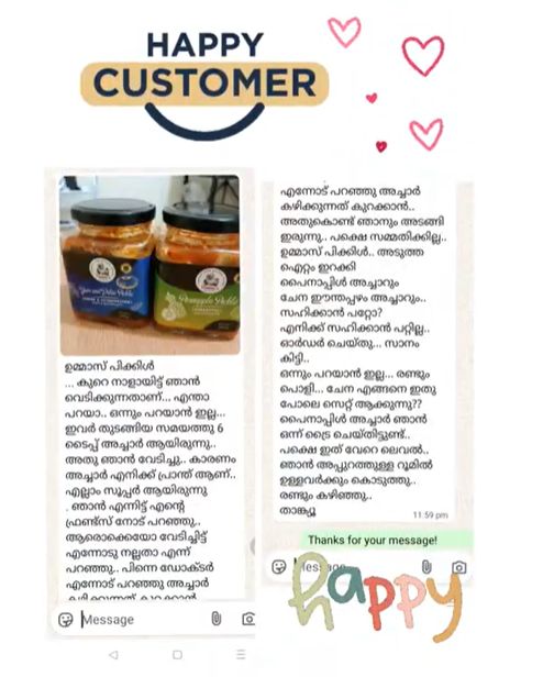 Happy Customer testimonial with product images on a white background