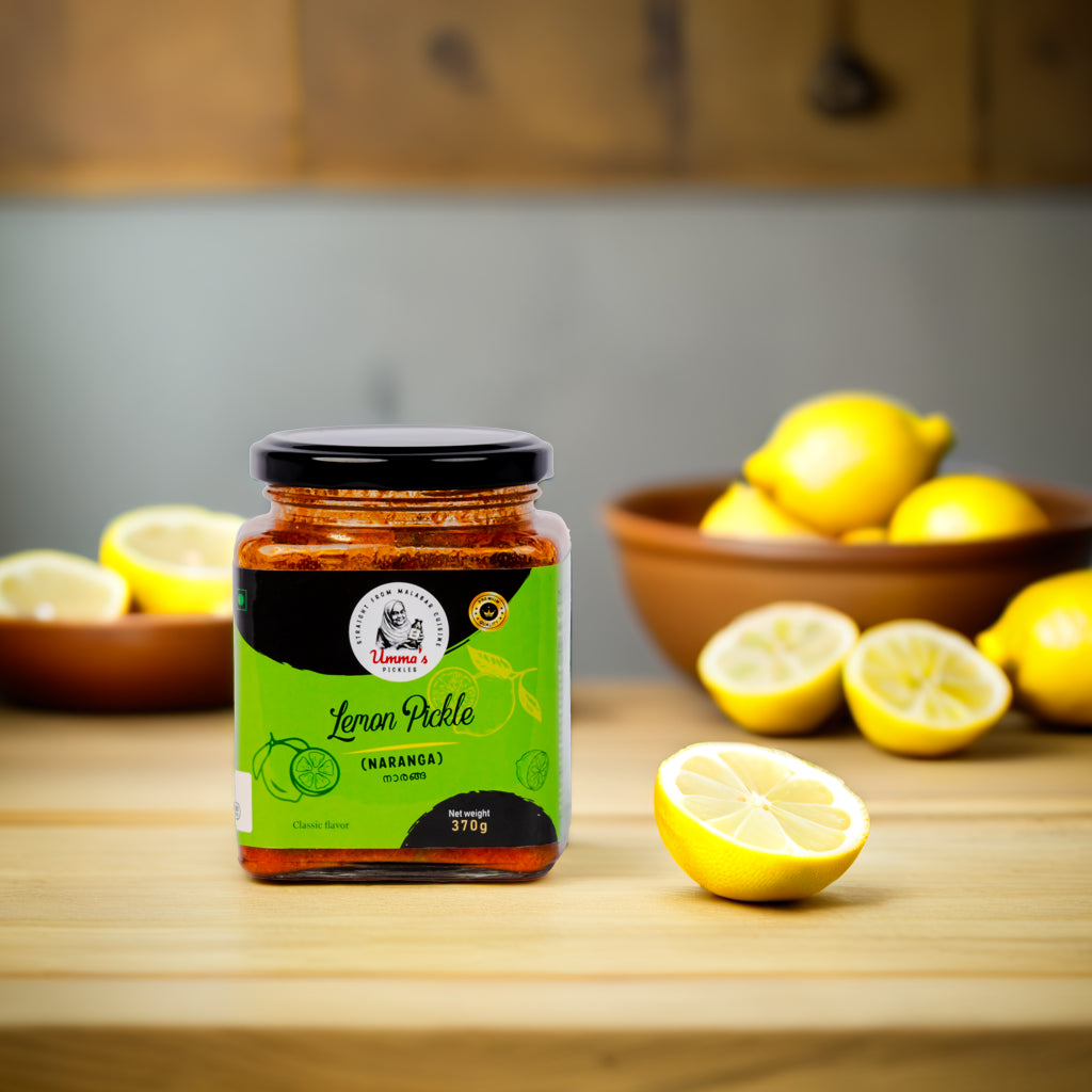 Jar of lemon pickle with lemons on a wooden surface