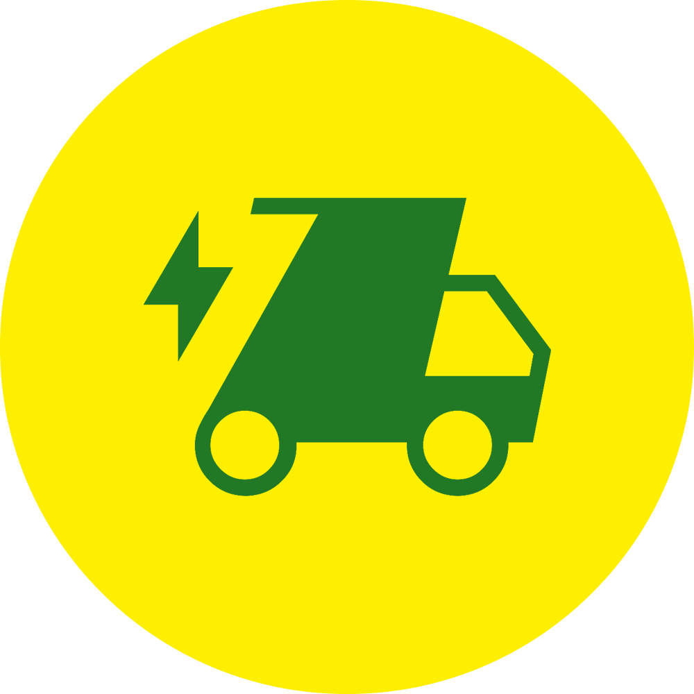 Green electric truck icon on a yellow circle